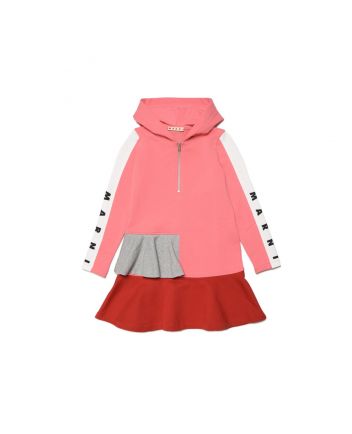 Girls Pink Colorblock Hooded Dress