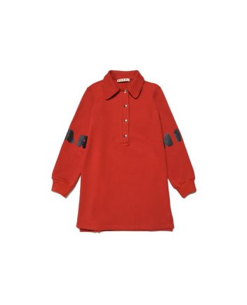 Girls Red Fleece Logo Print Dress
