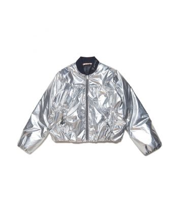 Girls Silver Effect Bomber Jacket