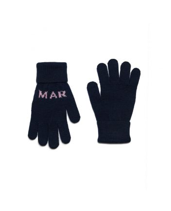Kids Navy Blue Wool-Blend Logo Gloves