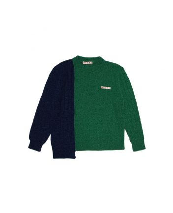 Kids Green and Blue Wool Blend Asymmetric Sweater