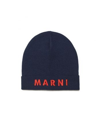 Kids Navy Blue Wool-Blend Beanie Cap