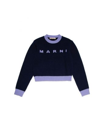Girls Navy Blue Wool-Cashmere Blend Sweater