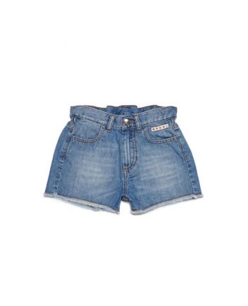 Girls Blue Denim Raw Cut Shorts
