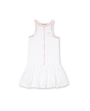 Girls White Contrast-Stitch Peplum Dress