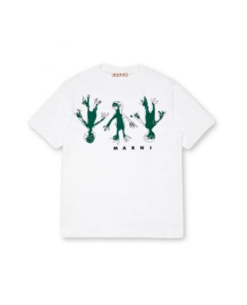 Boys White Frog-Print Cotton T-Shirt