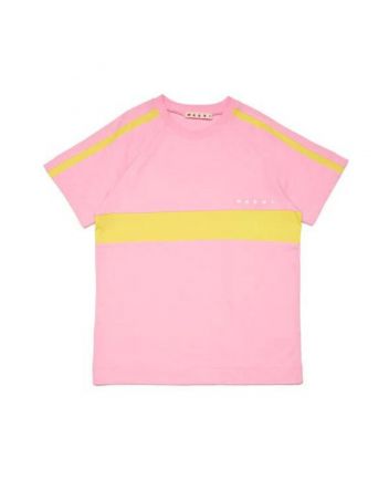 Unisex Pink Colour-Block Logo-Print T-shirt