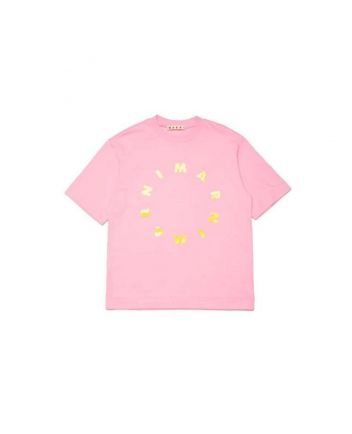 Girls Pink Round Logo-Print T-Shirt