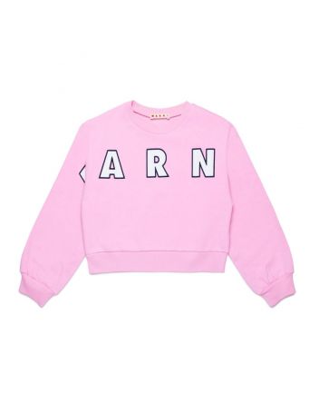 Girls Pink Cropped Embroidered-Logo Sweatshirt