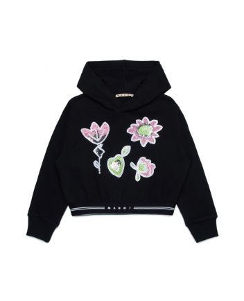 Girls Black Hoodie With Sequined Flowers