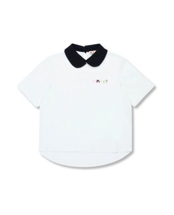 Girls White T-shirt With Pleated Collar