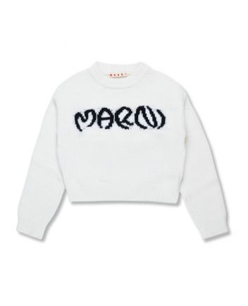 Girls White Wool-Blend Inlaid Logo Sweater