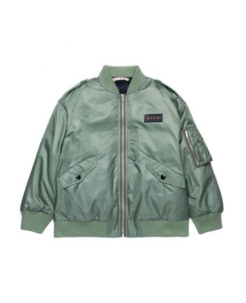 Boys Green Bomber Jacket With Logo-Patch