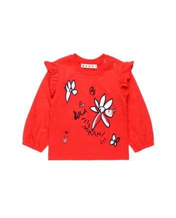 Baby Girls Red Flower-Print Ruffle T-Shirt