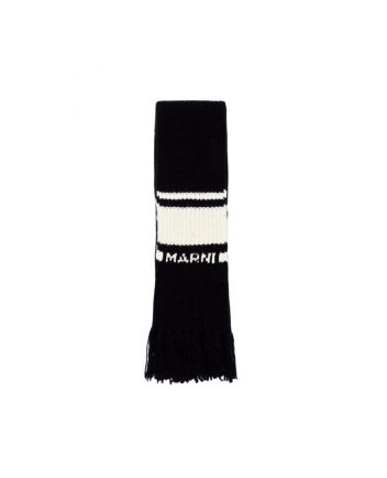Unisex Black Wool-Blend Logoed Scarf
