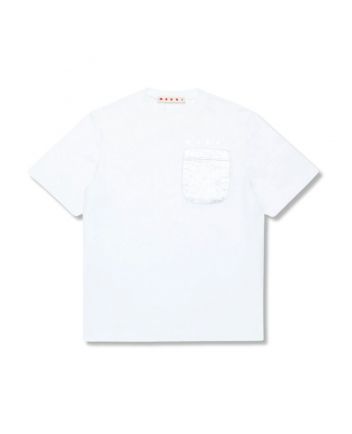 Girls White Mylar-Pocket Cotton T-Shirt