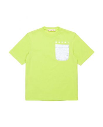Girls Green Mylar-Pocket Cotton T-Shirt