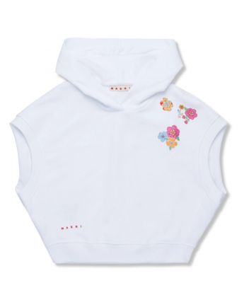 Girls White Flower-Print Hooded Top