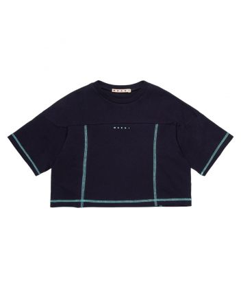 Girls Navy Blue Cropped T-Shirt