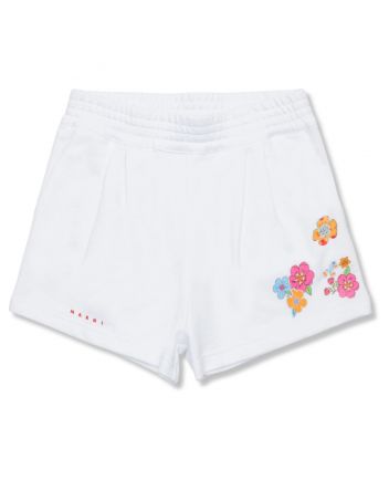 Girls White Flower-Print Shorts