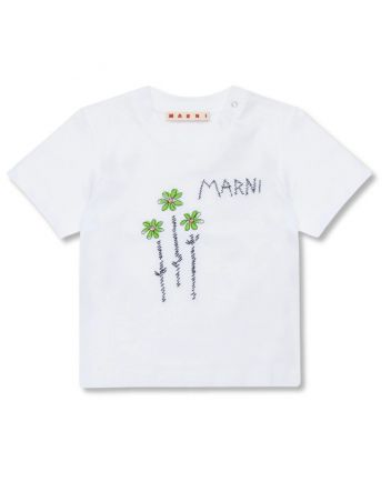 Baby Girls White Embroidered Flowers T-Shirt