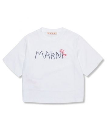 Girls White Marni Flower Branded T-shirt
