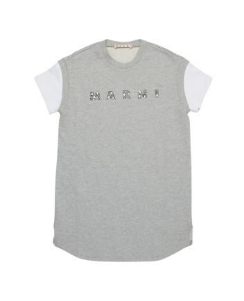 Girls Grey Rhinestones Logo Dress