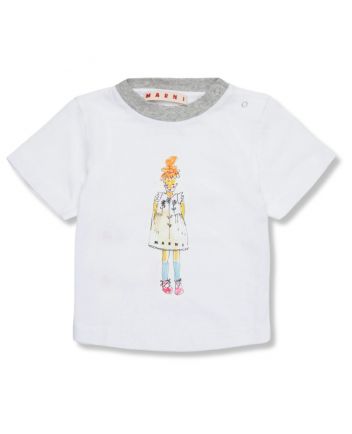 Baby Girls White T-shirt With Doll-Print