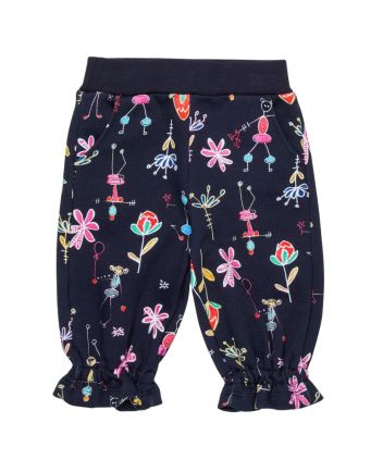 Baby Girl Blue Floral-Print Ruffled Trousers
