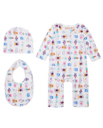 Baby Unisex White Graphic-Print Romper (Set of 3)