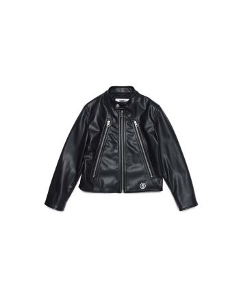 Black faux leather jacket with slanted zips