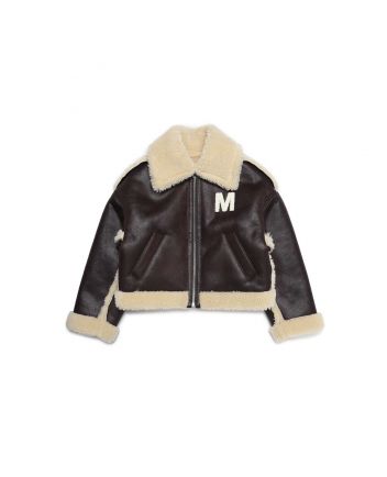 Brown jacket with faux shearling inserts