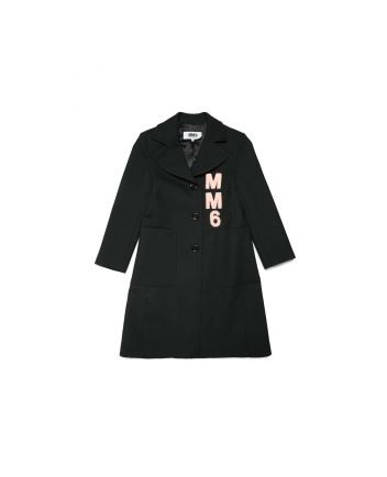 Black techno wool coat with lapels