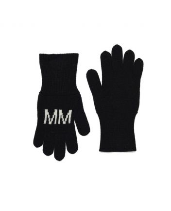 Black wool blend gloves with logo