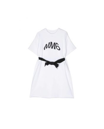 Girls White Logo Print Cotton Dress