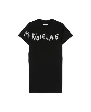 Girls Black Logo Print Cotton Dress