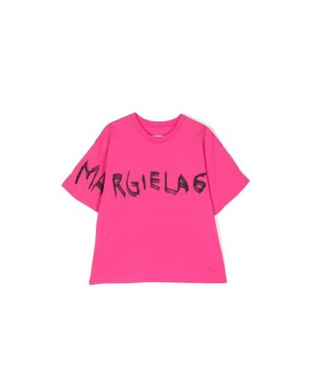 Girls Pink Logo Print Cotton T-Shirt