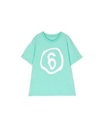 Girls Sea Green Logo Print Cotton T-Shirt