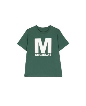 Kids Dark Green Logo Print Cotton T-Shirt