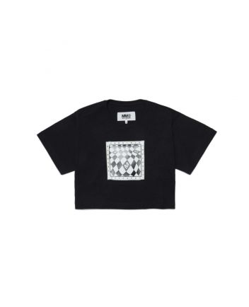 Girls Black Logo Print Cotton T-Shirt