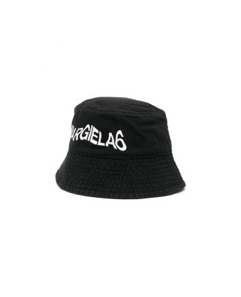 Girls Black Logo Print Cotton Hat