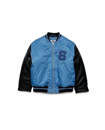 Kids Blue Leather Varsity Bomber Jacket