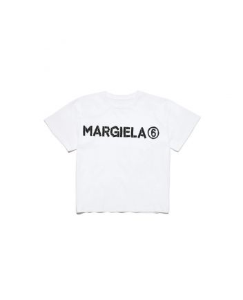 Kids White Cotton Logo Print T-shirt