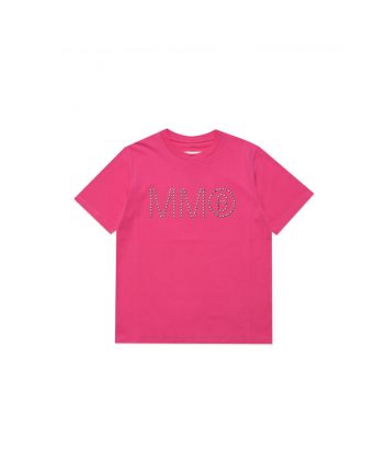 Girls Pink Cotton Studded Logo T-shirt