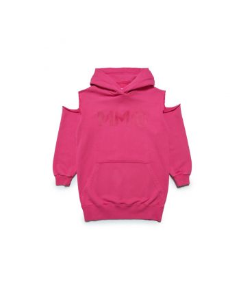 Girls Pink Hooded Maxi Sweatshirt Dress