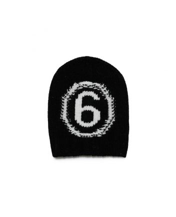Kids Black Intarsia-Knit Logo Beanie