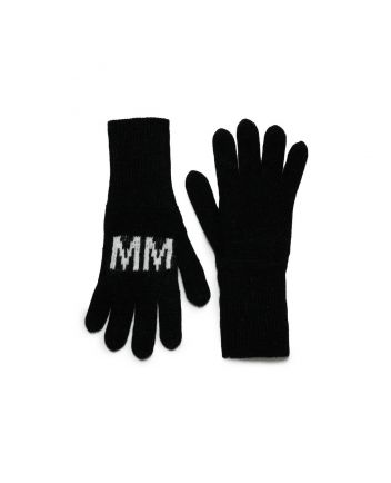 Kids Black Intarsia-Knit Logo Gloves