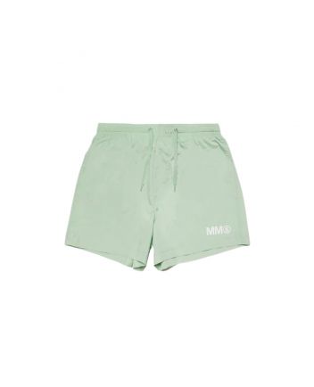 Boys Pastel Green Logo-Print Swim Shorts