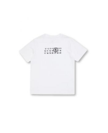 Unisex White Numeric Logo-Print T-shirt