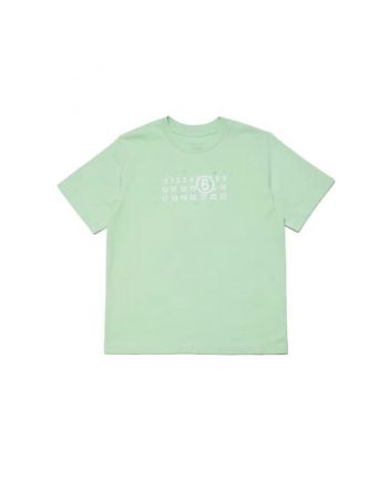 Unisex Pastel Green Numeric Logo-Print T-shirt
